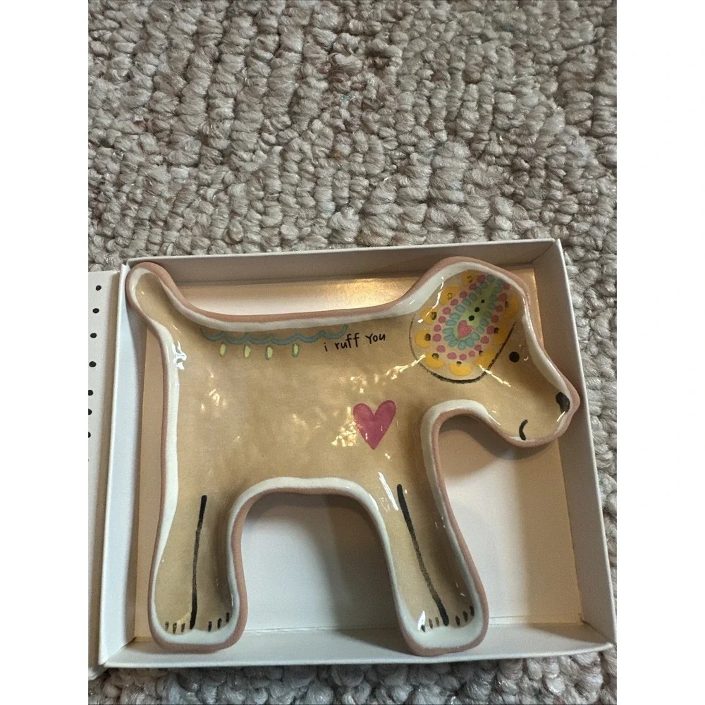 Glazed Terracotta Puppy Love Dog Trinket Tray Jewelry Dish‎ NIB